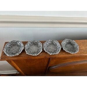 Vintage 1996 Carson Pewter Ivy Leaf Trinket Dish Coaster Set of 4 Silver Tone